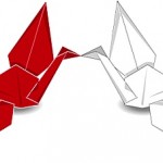 紅白の折り鶴
